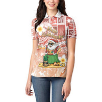 Hawaii Mele Kalikimaka Women Polo Shirt Hula Santa Retro Style Red LT05 - Polynesian Pride