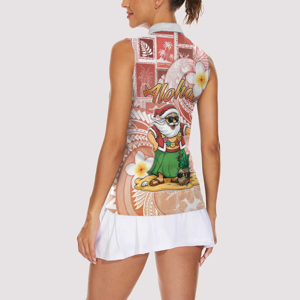 Hawaii Mele Kalikimaka Women Sleeveless Polo Shirt Hula Santa Retro Style Red - Polynesian Pride