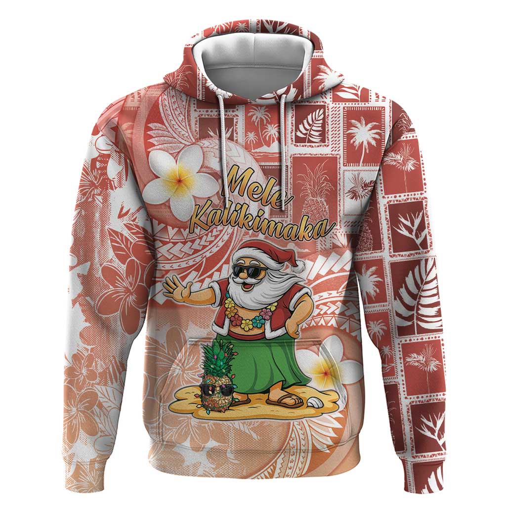 Hawaii Mele Kalikimaka Zip Hoodie Hula Santa Retro Style Red - Polynesian Pride