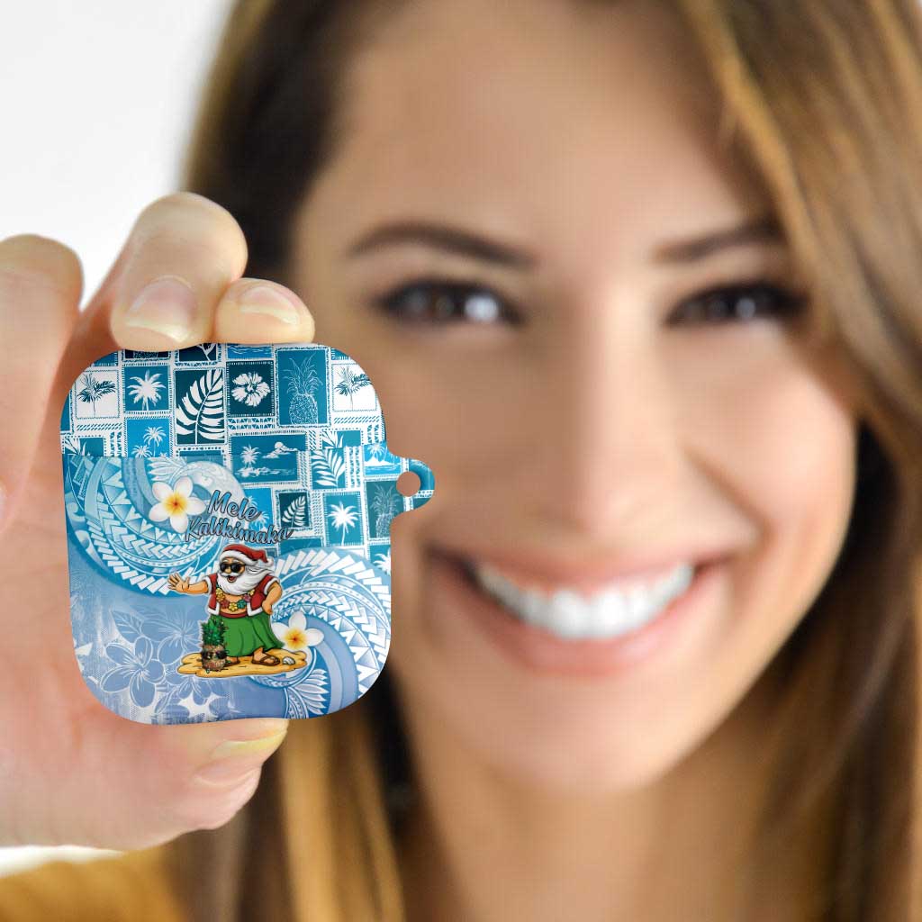 Hawaii Mele Kalikimaka AirPods Case Hula Santa Retro Style Blue - Polynesian Pride