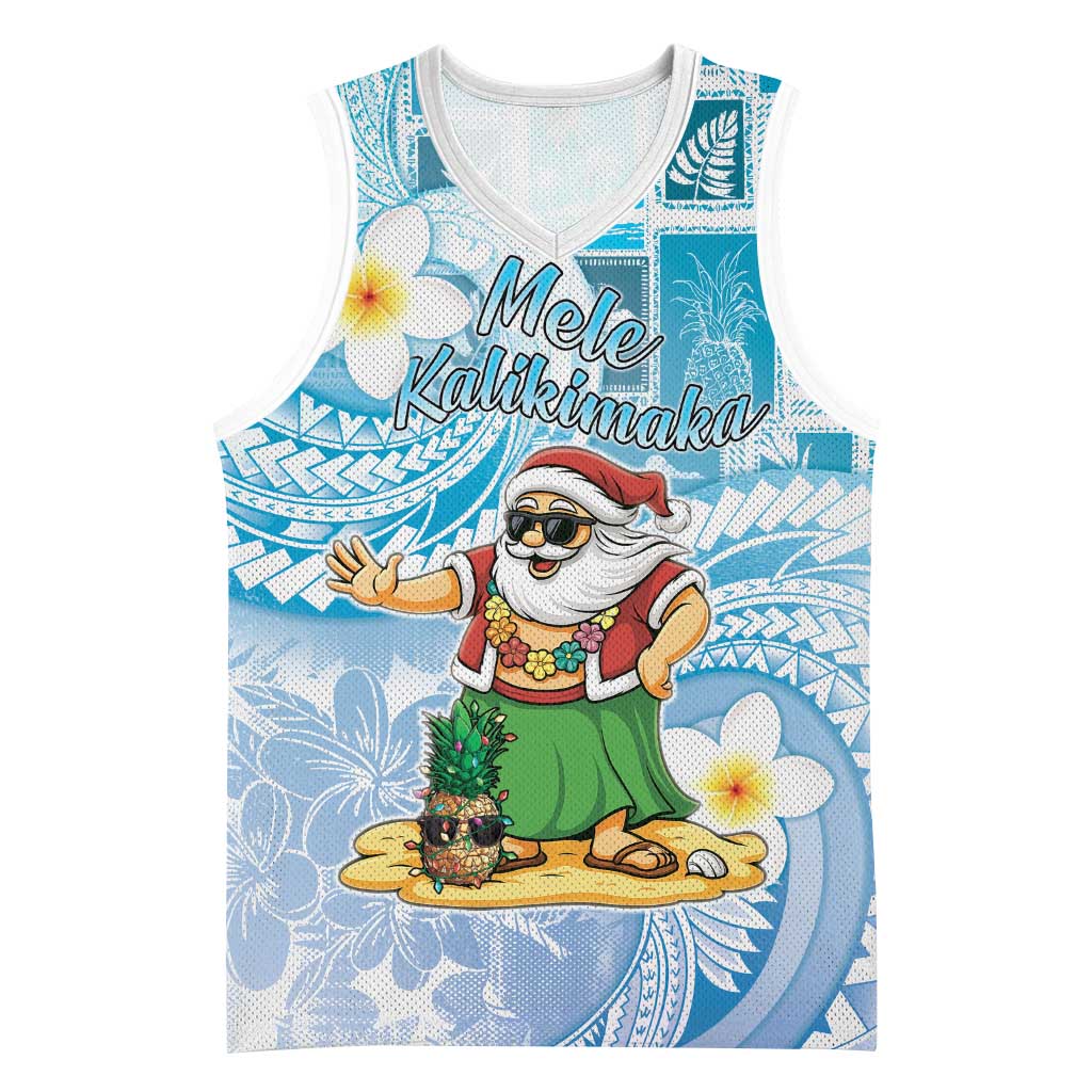 Hawaii Mele Kalikimaka Basketball Jersey Hula Santa Retro Style Blue LT05 Unisex Blue - Polynesian Pride