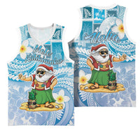 Hawaii Mele Kalikimaka Basketball Jersey Hula Santa Retro Style Blue LT05 - Polynesian Pride