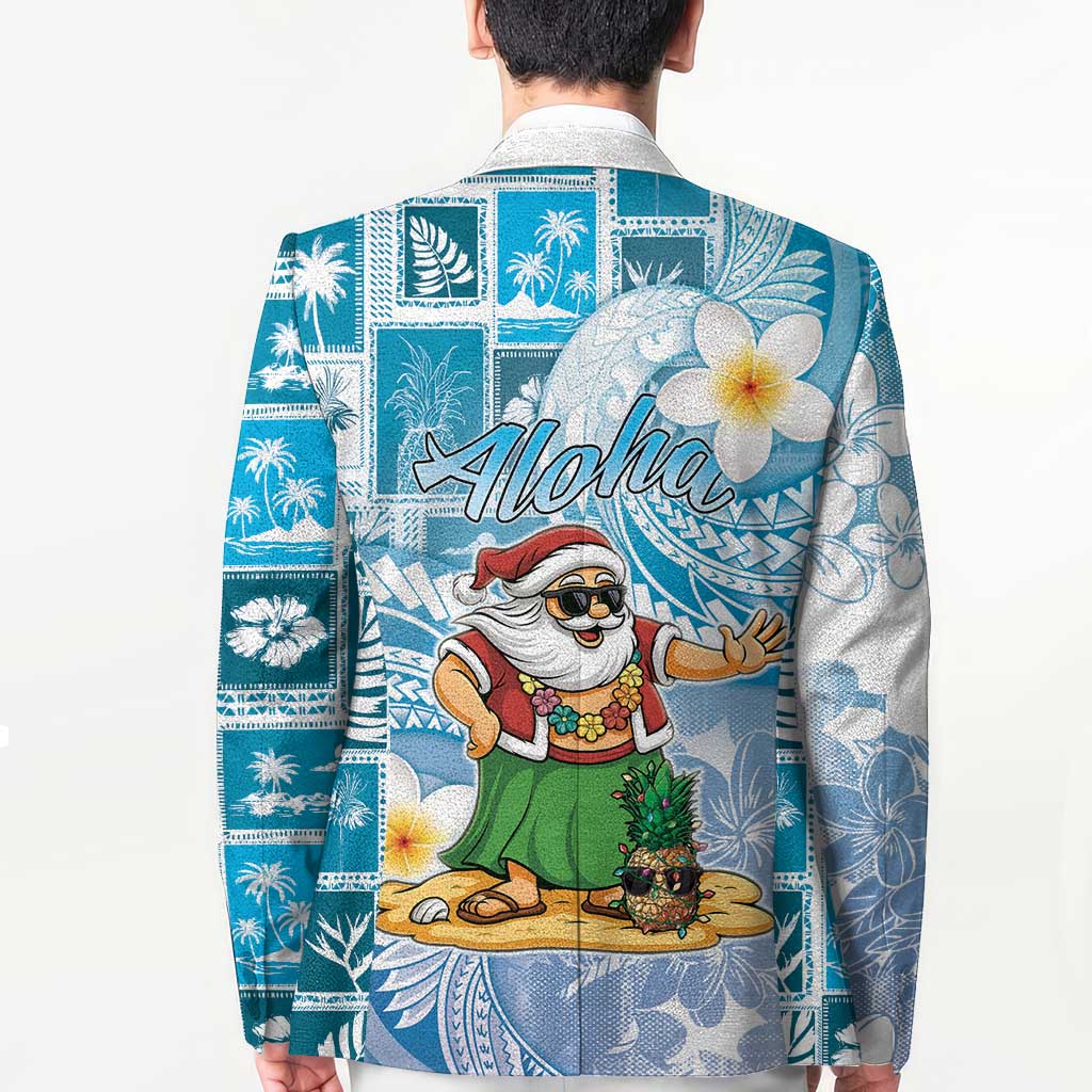 Hawaii Mele Kalikimaka Blazer Hula Santa Retro Style Blue - Polynesian Pride