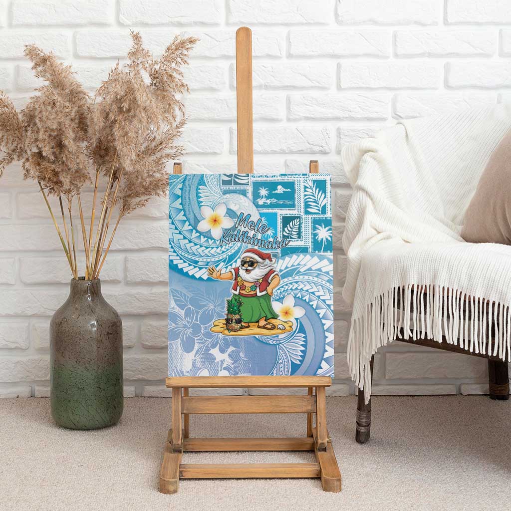 Hawaii Mele Kalikimaka Canvas Wall Art Hula Santa Retro Style Blue - Polynesian Pride