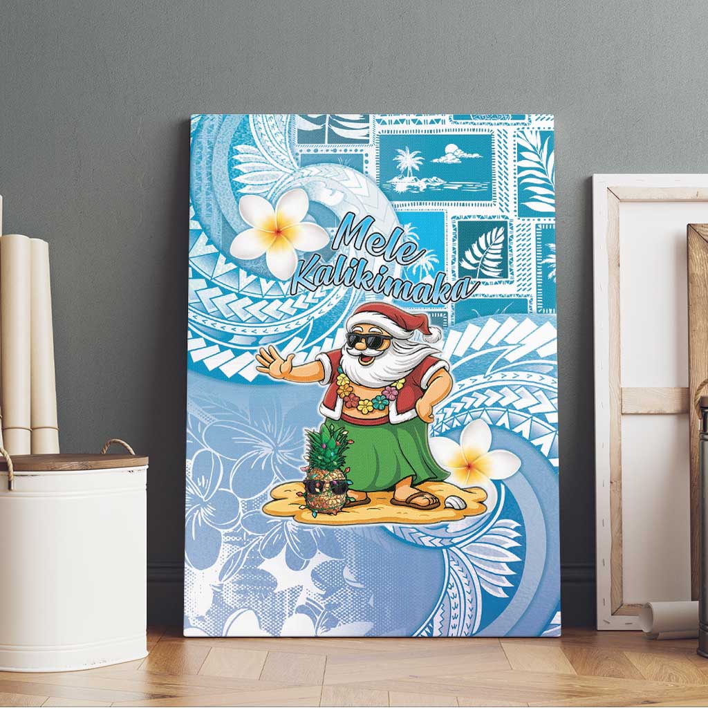 Hawaii Mele Kalikimaka Canvas Wall Art Hula Santa Retro Style Blue - Polynesian Pride