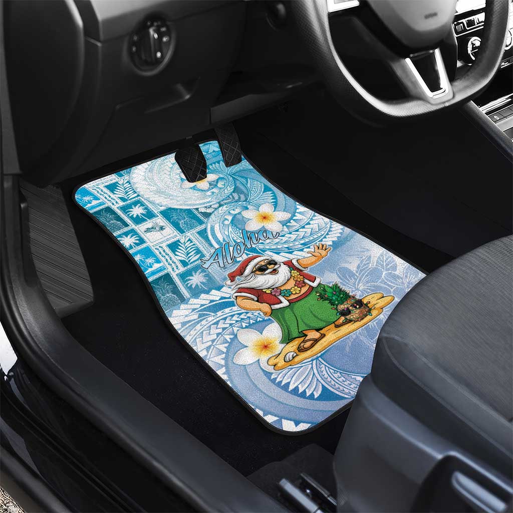 Hawaii Mele Kalikimaka Car Mats Hula Santa Retro Style Blue - Polynesian Pride