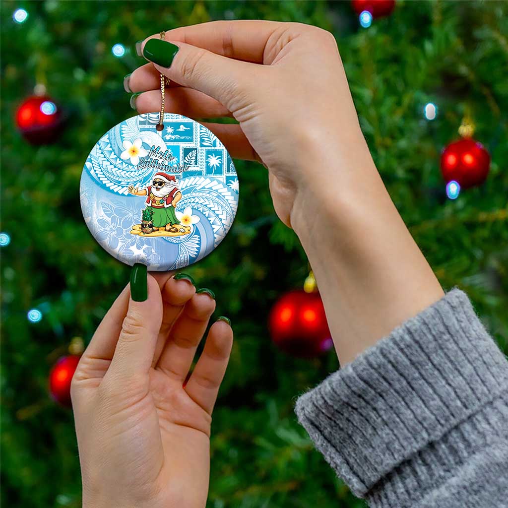 Hawaii Mele Kalikimaka Ceramic Ornament Hula Santa Retro Style Blue - Polynesian Pride