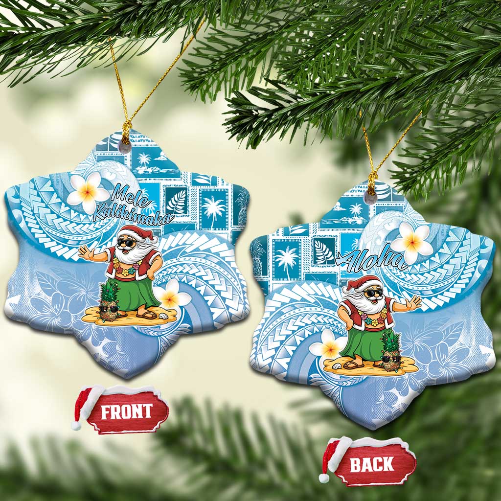 Hawaii Mele Kalikimaka Ceramic Ornament Hula Santa Retro Style Blue - Polynesian Pride