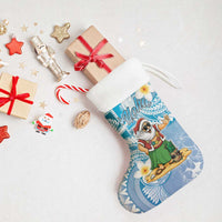 Hawaii Mele Kalikimaka Christmas Stocking Hula Santa Retro Style Blue - Polynesian Pride
