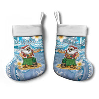 Hawaii Mele Kalikimaka Christmas Stocking Hula Santa Retro Style Blue - Polynesian Pride