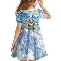 Hawaii Mele Kalikimaka Family Matching Long Sleeve Bodycon Dress and Hawaiian Shirt Hula Santa Retro Style Blue LT05 - Polynesian Pride