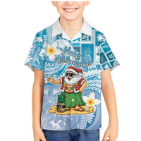 Hawaii Mele Kalikimaka Family Matching Mermaid Dress and Hawaiian Shirt Hula Santa Retro Style Blue LT05 Son's Shirt Blue - Polynesian Pride