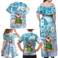 Hawaii Mele Kalikimaka Family Matching Off Shoulder Maxi Dress and Hawaiian Shirt Hula Santa Retro Style Blue LT05 - Polynesian Pride