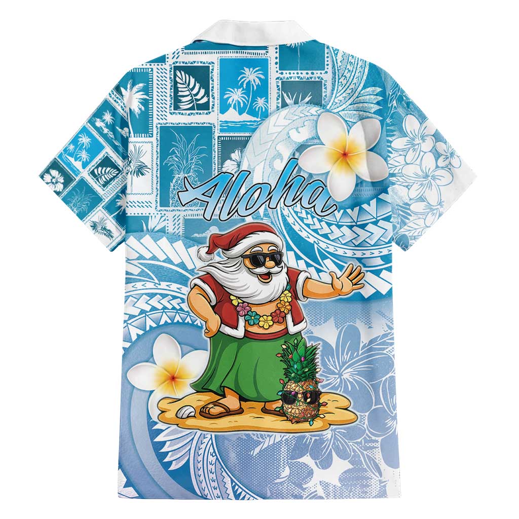 Hawaii Mele Kalikimaka Family Matching Off Shoulder Maxi Dress and Hawaiian Shirt Hula Santa Retro Style Blue LT05 - Polynesian Pride