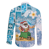 Hawaii Mele Kalikimaka Family Matching Off Shoulder Maxi Dress and Hawaiian Shirt Hula Santa Retro Style Blue LT05 - Polynesian Pride
