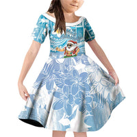 Hawaii Mele Kalikimaka Family Matching Off Shoulder Short Dress and Hawaiian Shirt Hula Santa Retro Style Blue LT05 Daughter's Dress Blue - Polynesian Pride