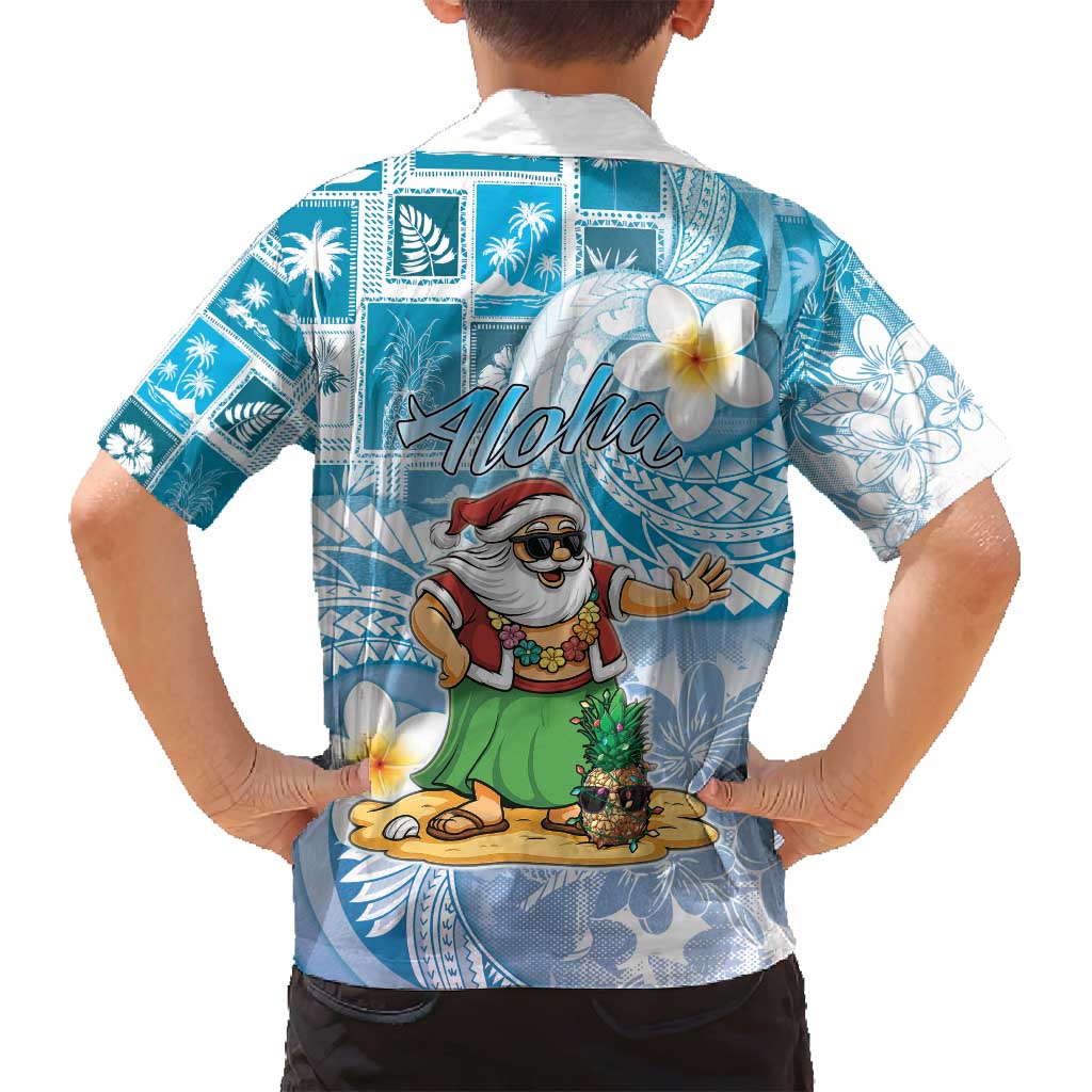 Hawaii Mele Kalikimaka Family Matching Summer Maxi Dress and Hawaiian Shirt Hula Santa Retro Style Blue LT05 - Polynesian Pride