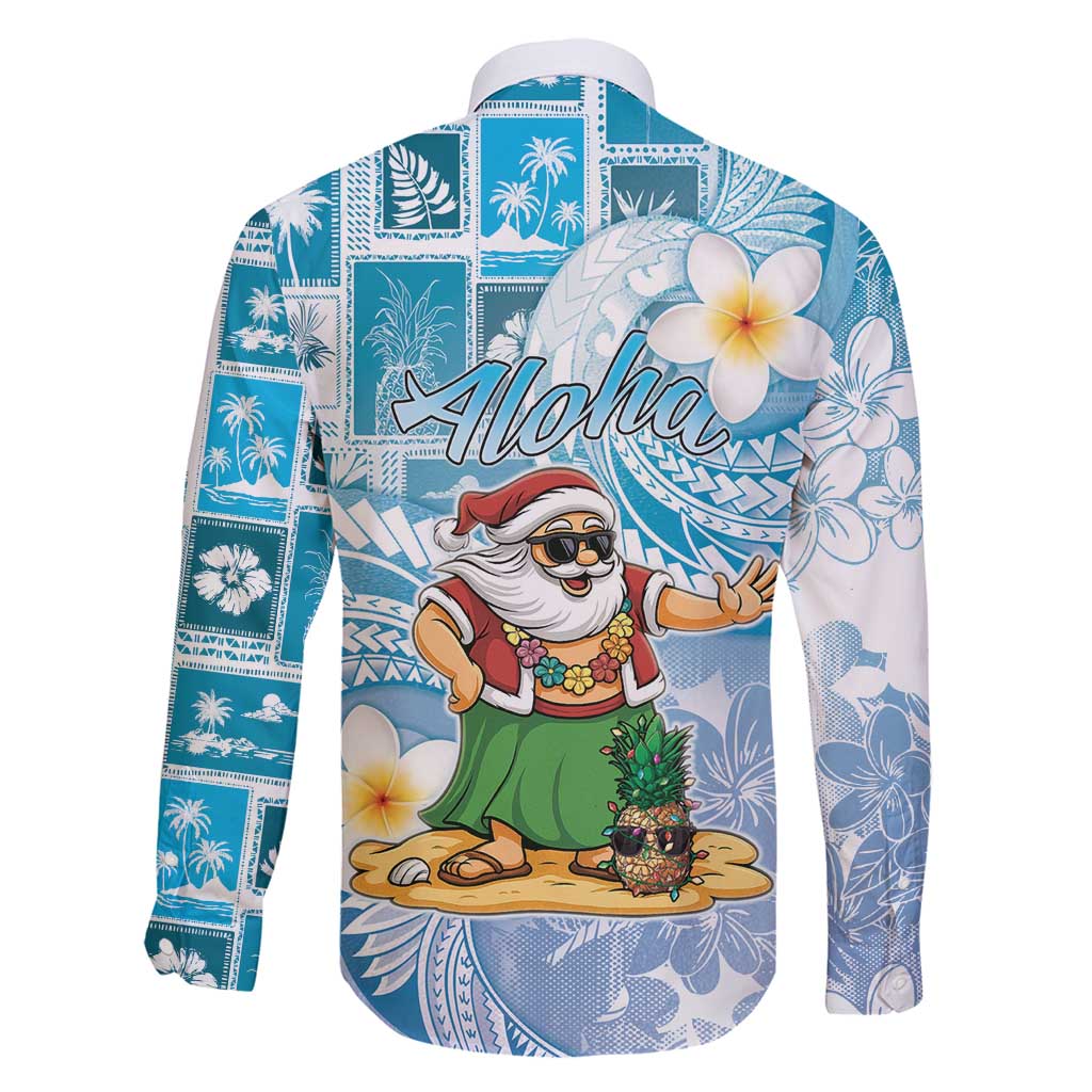 Hawaii Mele Kalikimaka Family Matching Summer Maxi Dress and Hawaiian Shirt Hula Santa Retro Style Blue LT05 - Polynesian Pride