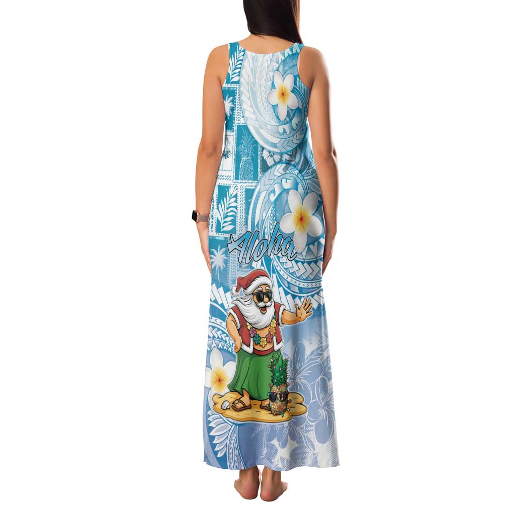 Hawaii Mele Kalikimaka Family Matching Tank Maxi Dress and Hawaiian Shirt Hula Santa Retro Style Blue LT05 - Polynesian Pride