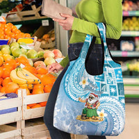 Hawaii Mele Kalikimaka Grocery Bag Hula Santa Retro Style Blue - Polynesian Pride