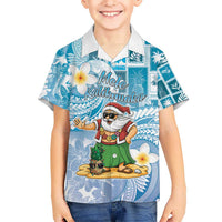 Hawaii Mele Kalikimaka Hawaiian Shirt Hula Santa Retro Style Blue - Polynesian Pride