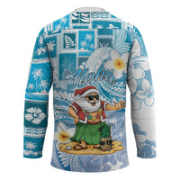 Hawaii Mele Kalikimaka Hockey Jersey Hula Santa Retro Style Blue - Polynesian Pride