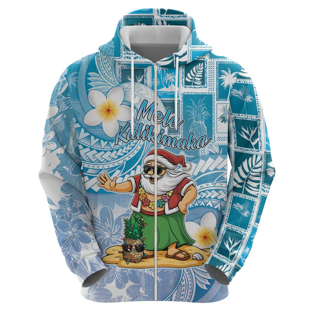 Hawaii Mele Kalikimaka Hoodie Hula Santa Retro Style Blue - Polynesian Pride