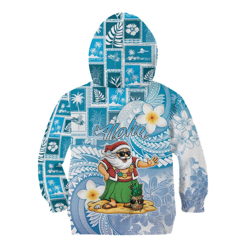 Hawaii Mele Kalikimaka Kid Hoodie Hula Santa Retro Style Blue LT05 - Polynesian Pride