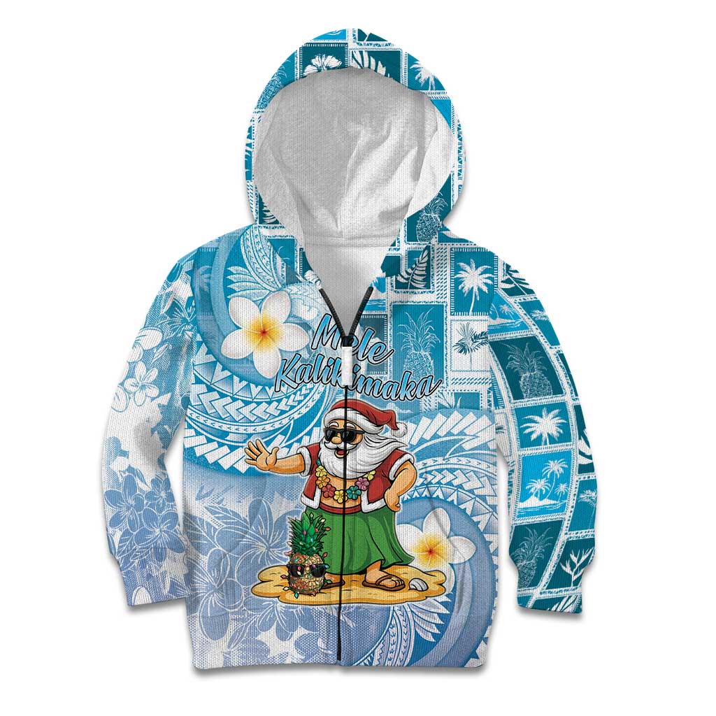 Hawaii Mele Kalikimaka Kid Hoodie Hula Santa Retro Style Blue LT05 Zip Hoodie Blue - Polynesian Pride