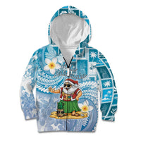 Hawaii Mele Kalikimaka Kid Hoodie Hula Santa Retro Style Blue LT05 Zip Hoodie Blue - Polynesian Pride