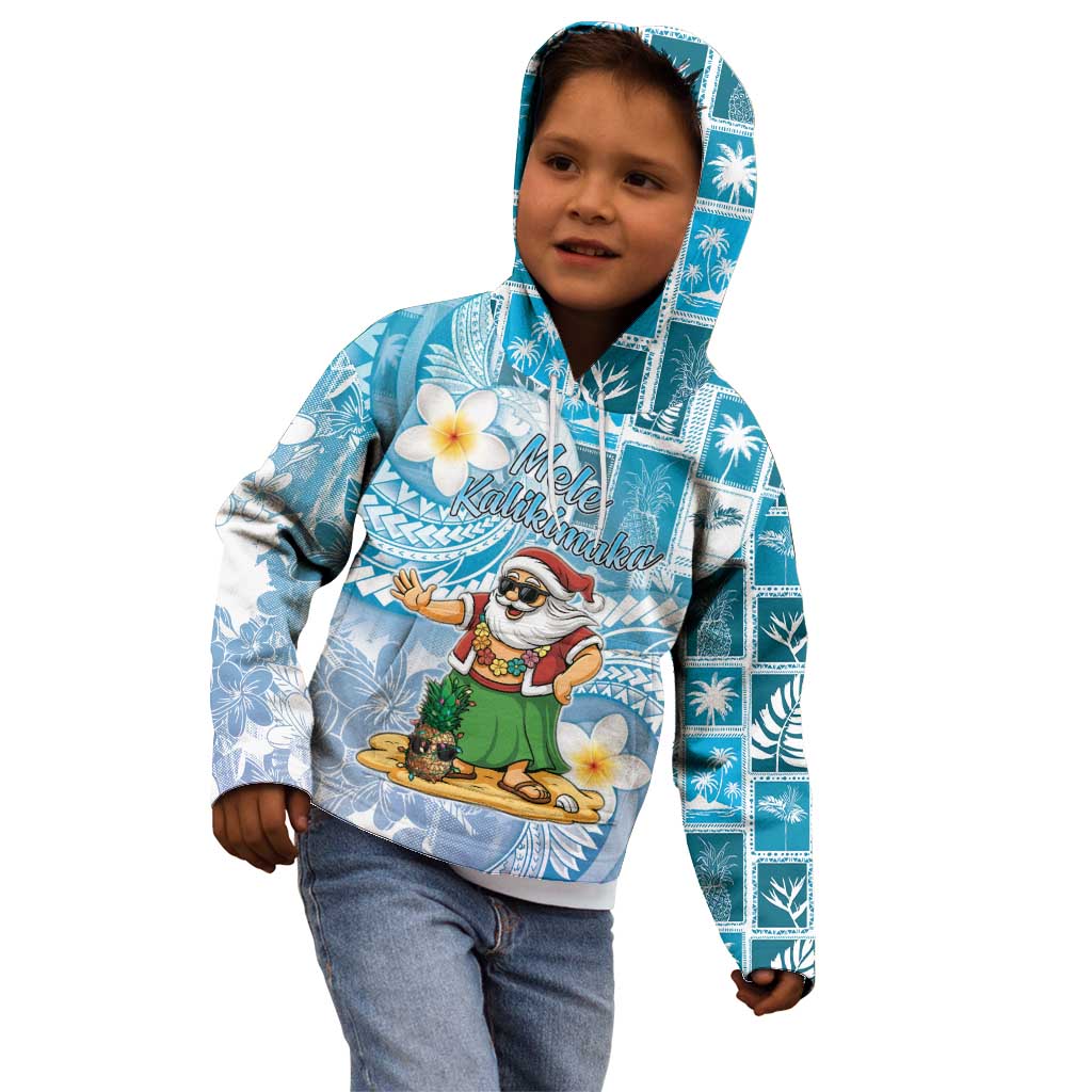 Hawaii Mele Kalikimaka Kid Hoodie Hula Santa Retro Style Blue LT05 - Polynesian Pride