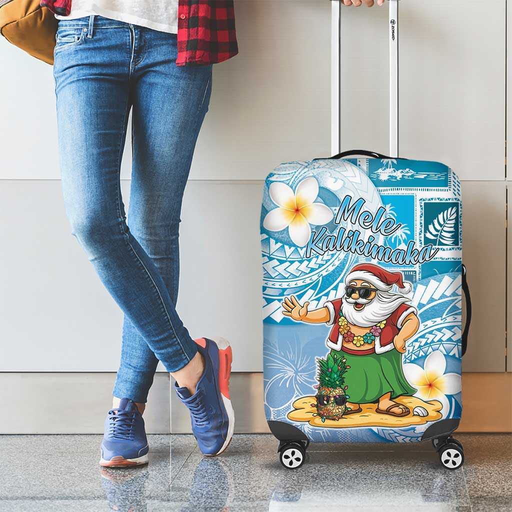 Hawaii Mele Kalikimaka Luggage Cover Hula Santa Retro Style Blue - Polynesian Pride