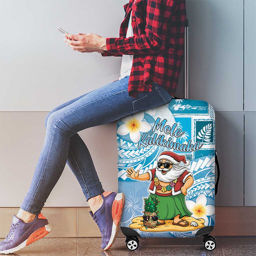 Hawaii Mele Kalikimaka Luggage Cover Hula Santa Retro Style Blue - Polynesian Pride