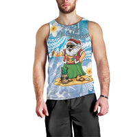 Hawaii Mele Kalikimaka Men Tank Top Hula Santa Retro Style Blue - Polynesian Pride