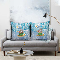 Hawaii Mele Kalikimaka Pillow Cover Hula Santa Retro Style Blue - Polynesian Pride