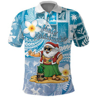 Hawaii Mele Kalikimaka Polo Shirt Hula Santa Retro Style Blue - Polynesian Pride
