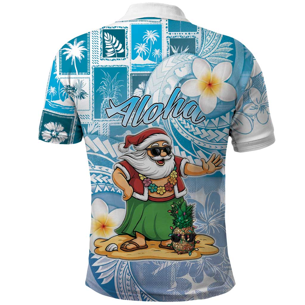 Hawaii Mele Kalikimaka Polo Shirt Hula Santa Retro Style Blue - Polynesian Pride