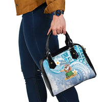 Hawaii Mele Kalikimaka Shoulder Handbag Hula Santa Retro Style Blue - Polynesian Pride