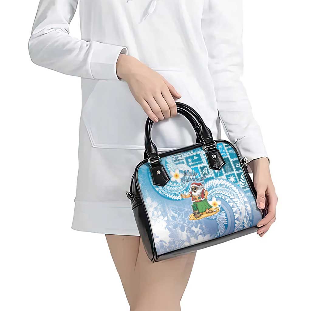 Hawaii Mele Kalikimaka Shoulder Handbag Hula Santa Retro Style Blue - Polynesian Pride