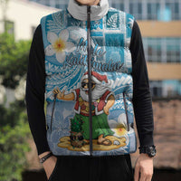 Hawaii Mele Kalikimaka Sleeveless Puffer Jacket Hula Santa Retro Style Blue - Polynesian Pride