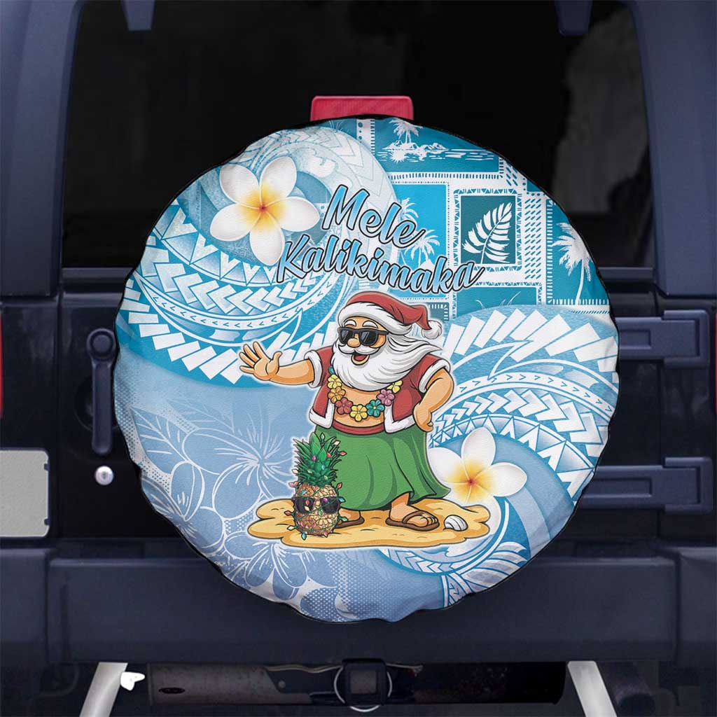 Hawaii Mele Kalikimaka Spare Tire Cover Hula Santa Retro Style Blue - Polynesian Pride