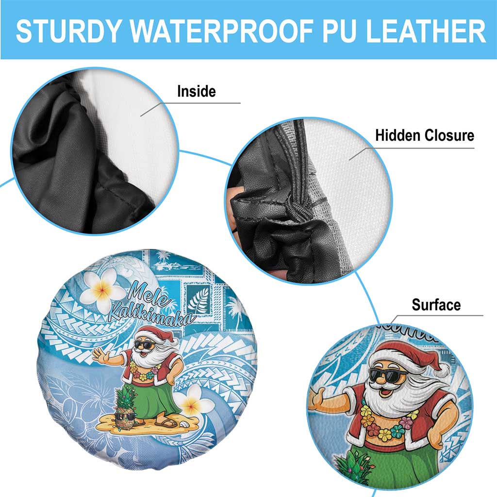 Hawaii Mele Kalikimaka Spare Tire Cover Hula Santa Retro Style Blue - Polynesian Pride