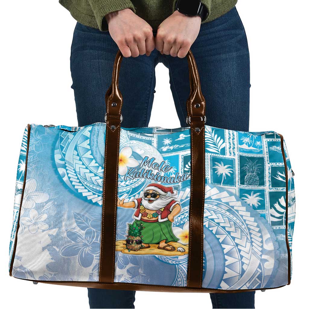 Hawaii Mele Kalikimaka Travel Bag Hula Santa Retro Style Blue - Polynesian Pride