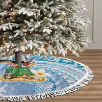 Hawaii Mele Kalikimaka Tree Skirt Hula Santa Retro Style Blue LT05 - Polynesian Pride