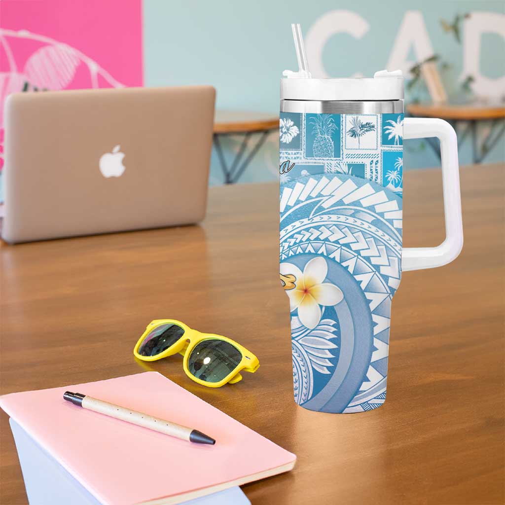 Hawaii Mele Kalikimaka Tumbler With Handle Hula Santa Retro Style Blue - Polynesian Pride