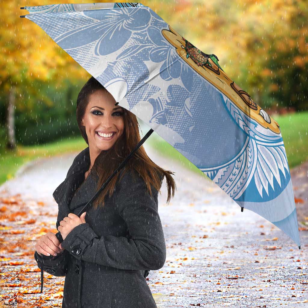 Hawaii Mele Kalikimaka Umbrella Hula Santa Retro Style Blue - Polynesian Pride
