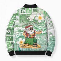 Hawaii Mele Kalikimaka Bomber Puffer Jacket Hula Santa Retro Style Green - Polynesian Pride
