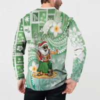 Hawaii Mele Kalikimaka Button Sweatshirt Hula Santa Retro Style Green - Polynesian Pride