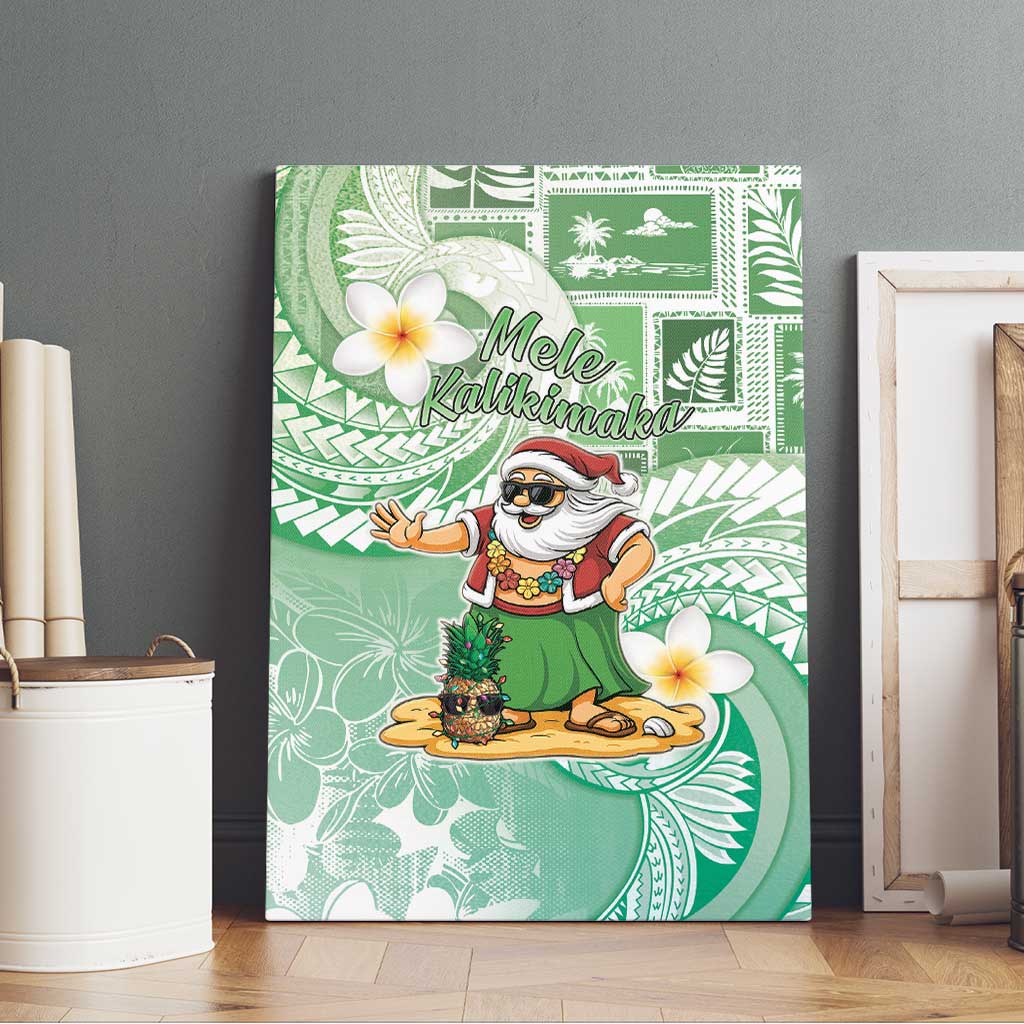Hawaii Mele Kalikimaka Canvas Wall Art Hula Santa Retro Style Green - Polynesian Pride