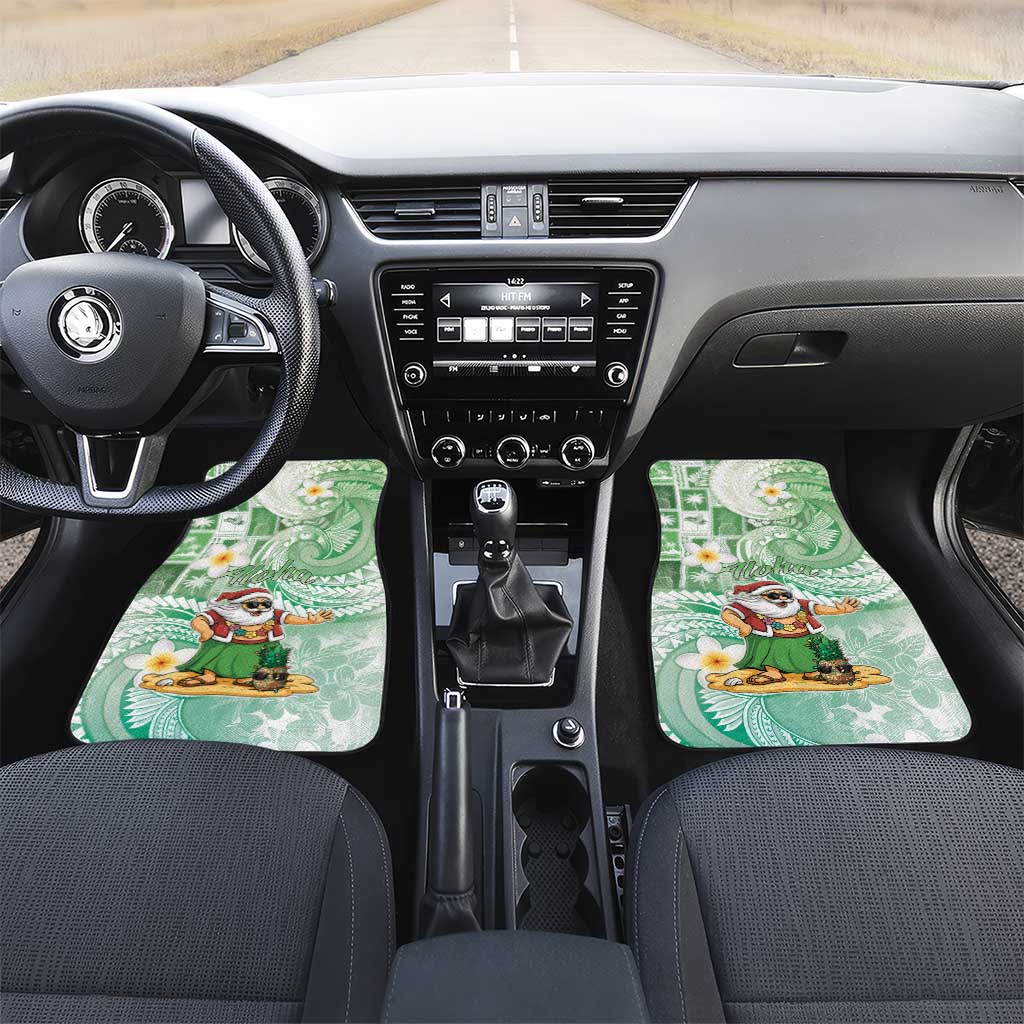 Hawaii Mele Kalikimaka Car Mats Hula Santa Retro Style Green - Polynesian Pride